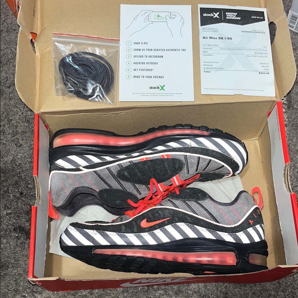 Nike Air Max 98 pink gray and Black Athletic Shoes